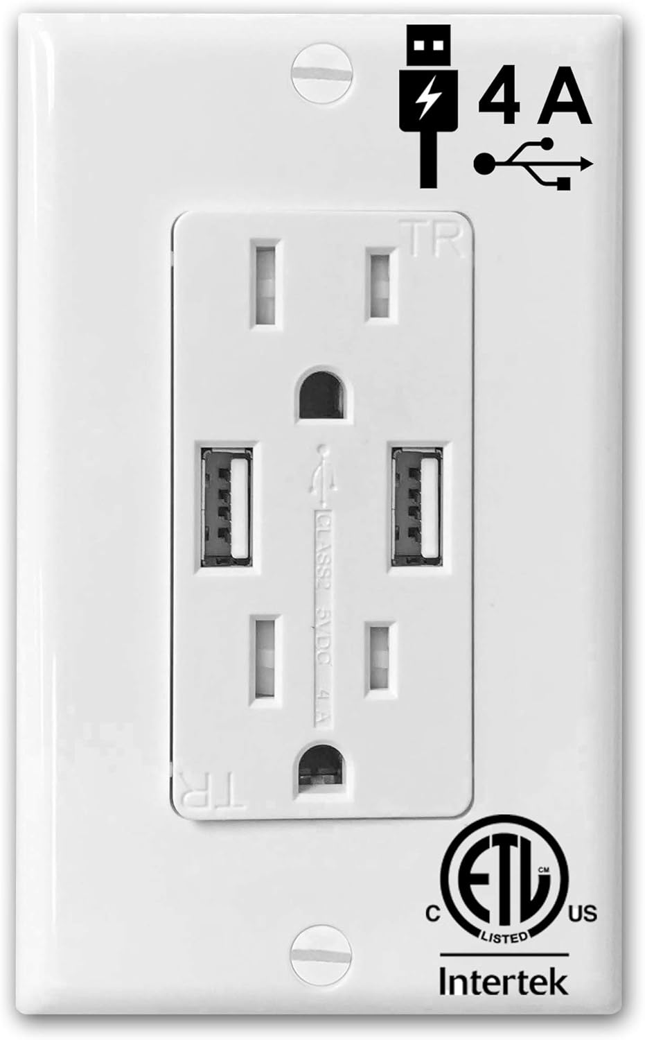 3.6 Amp Dual USB Charger Tamper Resistant Duplex Receptacle 20 Amp Electrical Outlet White with Wall Plate