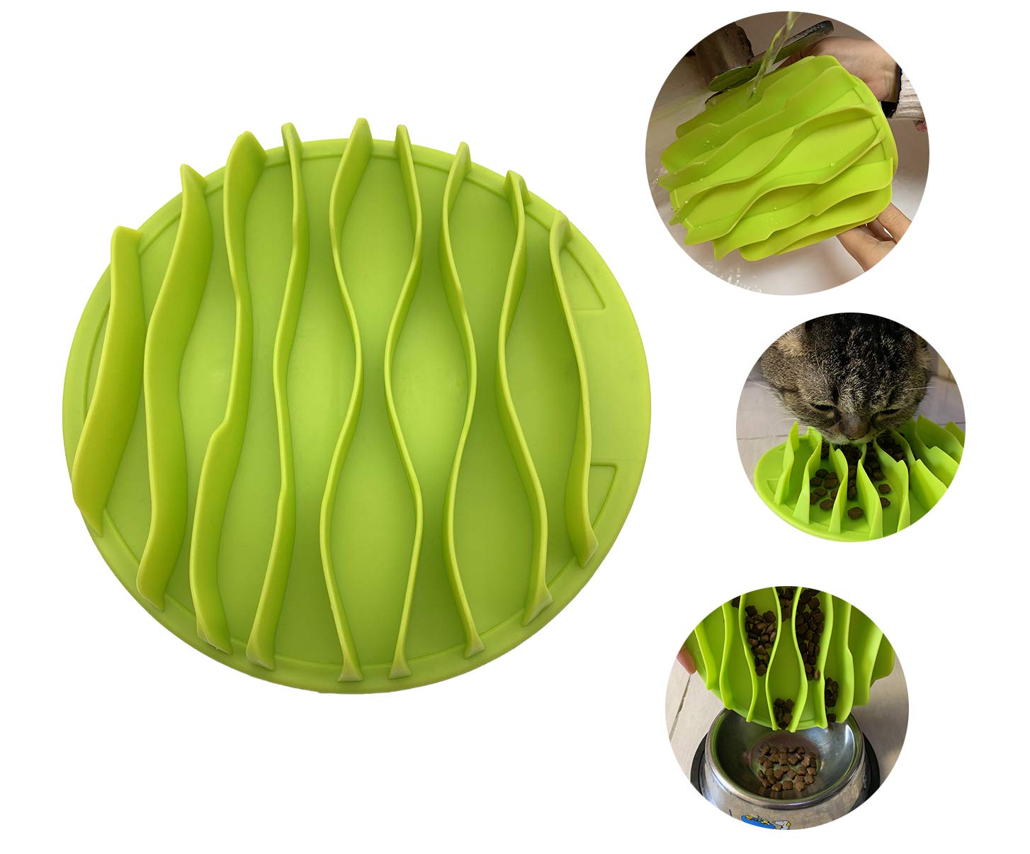 Slow Feed Dog Cat Dish Easy Clean Wave Fun Bowl Food Grade Soft Flexible Pet Bowl