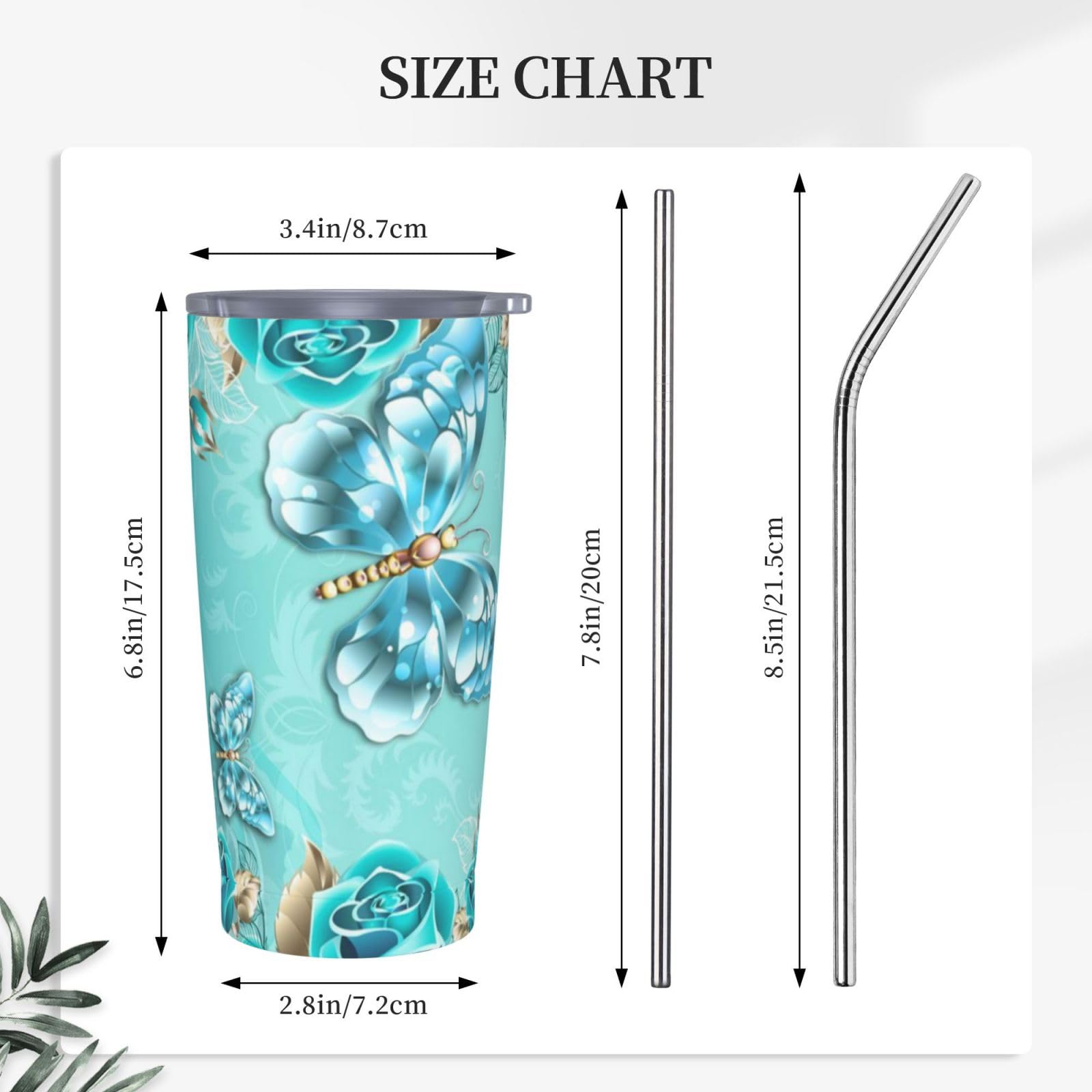 Tazza termica portatile della tazza dell'automobile della tazza dell'acciaio inossidabile stampata blu chiaro della farfalla