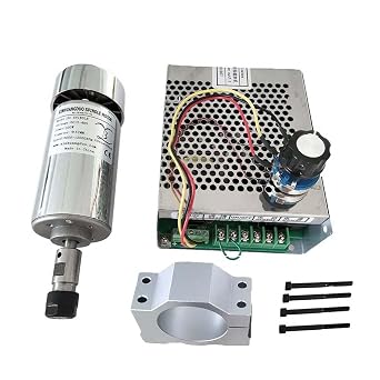 CNC Spindle Motor Kit 300W ER11 ER16 Air Cooled Spindle Motor 52mm 12-48V DC 12000RPM+Spindle Speed Power Converter AC110V/220V with Mach3 Fuction +52mm Spindle Mount for CNC Router ER11