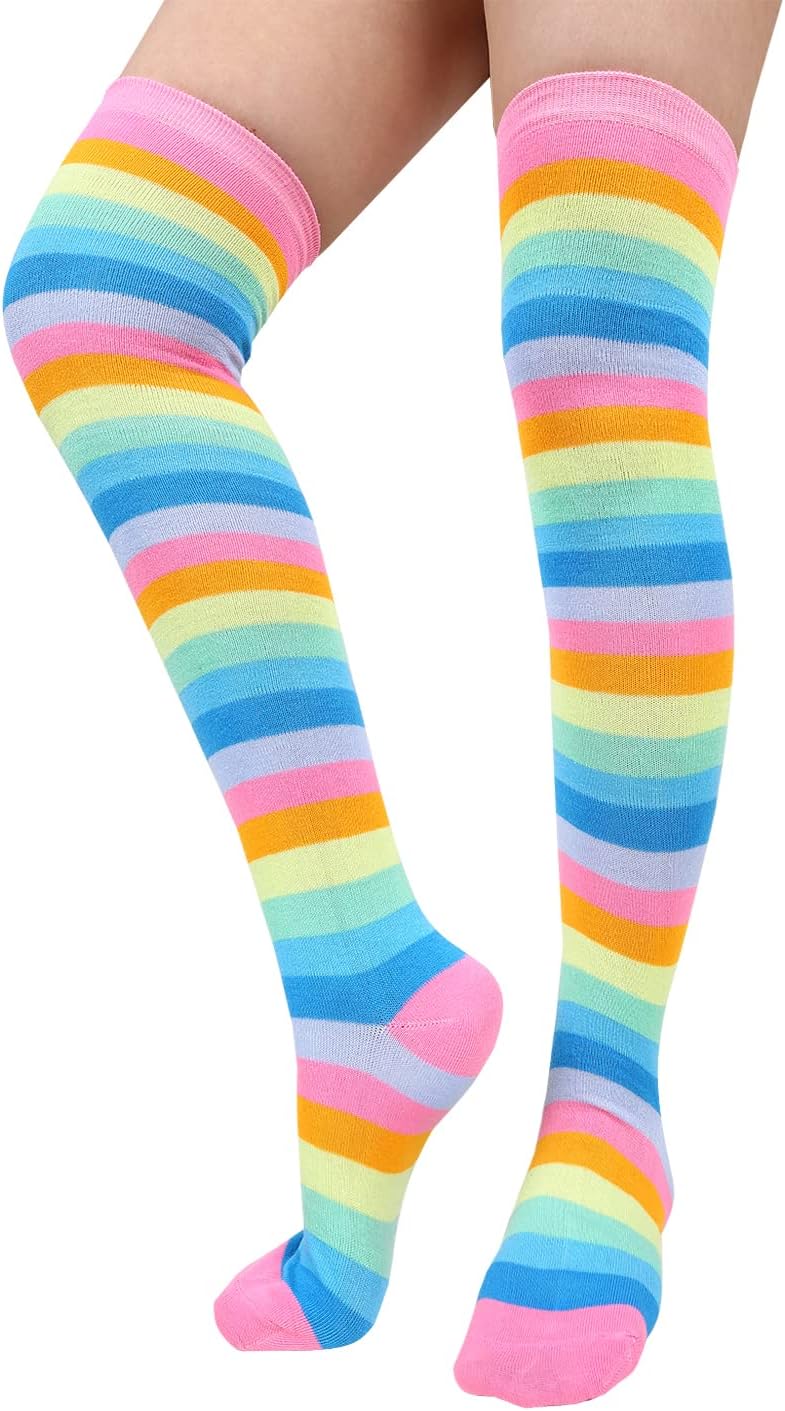 Benefeet Sox Funny Pink Striped Thigh High Socks for Women Cute Stripe Knee High Socks for Teen Girls Colorful Long Tube Sock