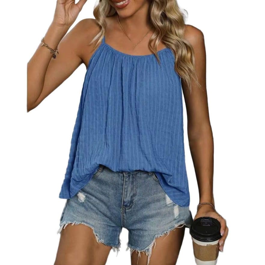 Camisola plisada sin mangas GUOYUXIAO un top holgado casual y fresco para mujer 7