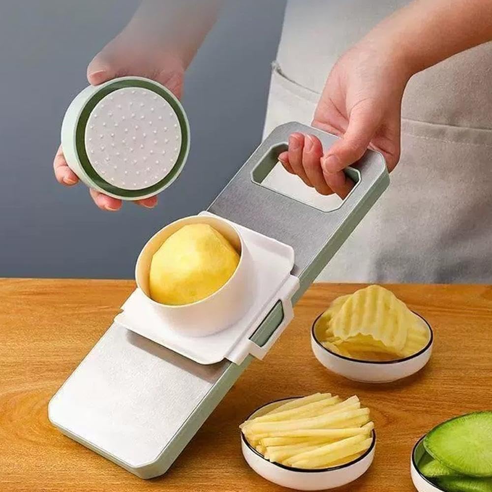 Multifunctional Vegetable Cutter Set - Manual Chopper & Dicer With 5 Blades, Safe Hand Knife & Mandoline Slicer For Quick Meal Prep, Kitchen Gadgets For Home Cooking (silver) Slivery 6pcs