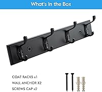 Vista 7 de HOME MASTER HARDWARE Perchero de Pared Negro, Ganchos de Pared de MDF para Colgar Abrigos, Perchero de Sombreros de 16" para Pared con 4 Ganchos