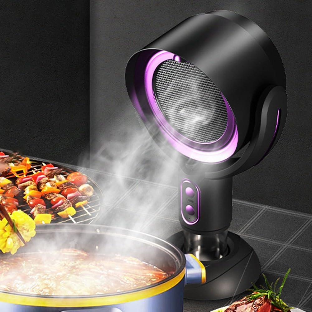 Cappa portatile per cucina, ventilatore di scarico da tavolo ricaricabile tramite USB con 2 velocità, 3000 mAh, a batteria, assorbitore di fumo con filtro rimovibile e coppa dell'olio per (nero viola)
