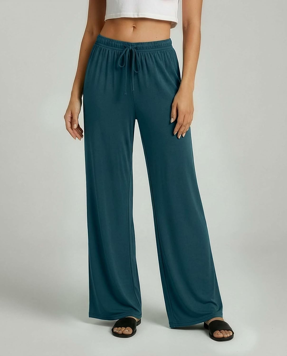 Real Essentials 3 Pack: Women's Soft Palazzo Pants - Wide Leg Yoga Casual Loungewear Pajama Pj Bottoms (Plus Available)