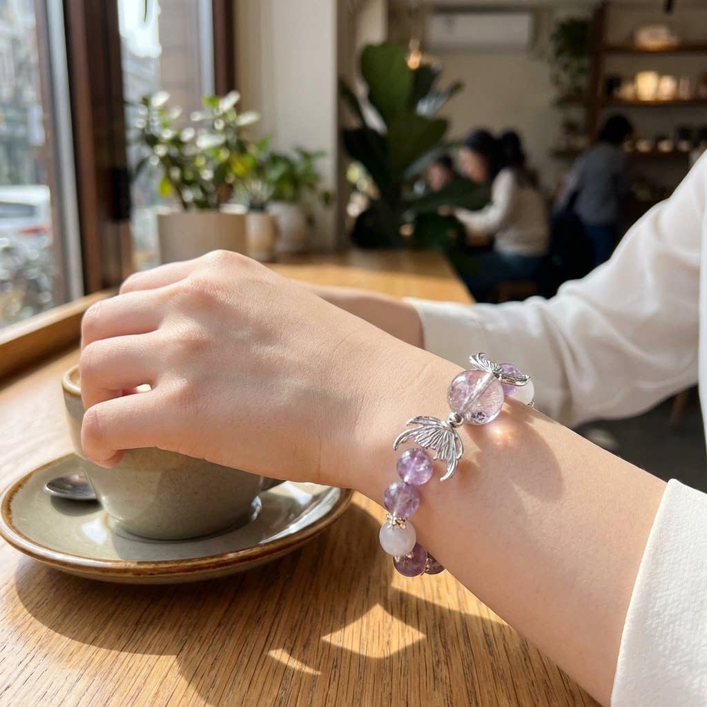 Bracciale Cristallo Bracciale Elastico Personalizzato in Ametista Naturale Fatto A Mano per Donna Yoga Meditazione Compleanno FESTIVITÀ