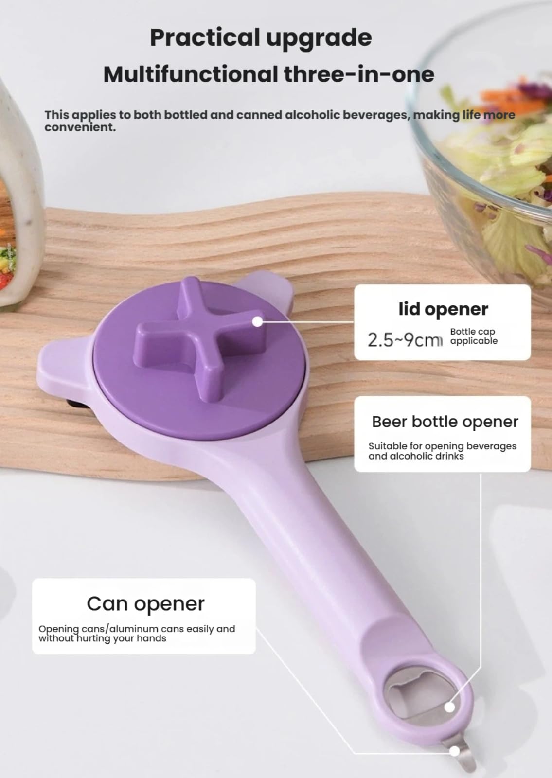 Multifunktionaler Glasöffner, verstellbarer manueller Flaschen- und Dosenöffner, ergonomischer Anti-Rutsch-Griff für Senioren und Arthritis, universelles Küchenwerkzeug für den Heimgebrauch