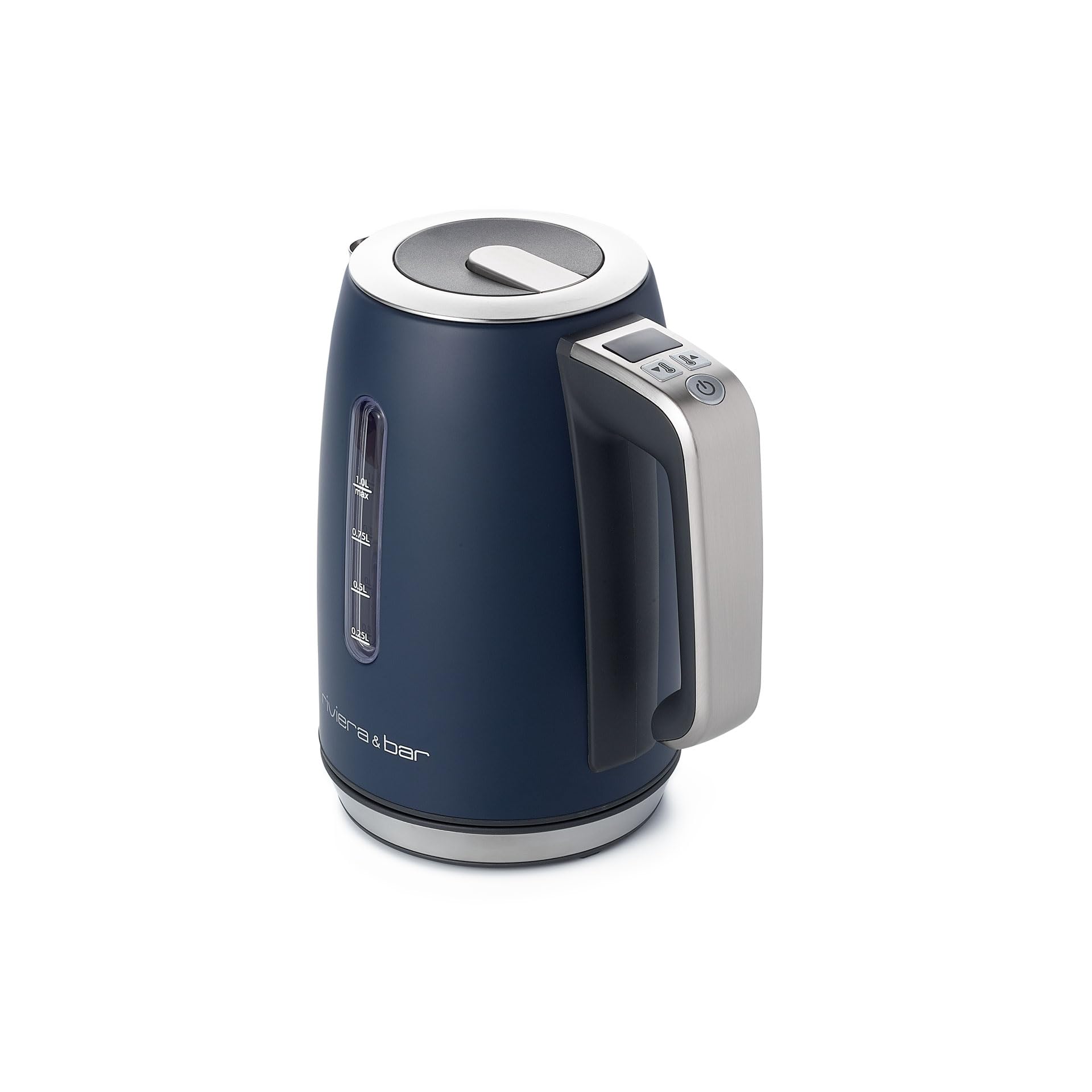 riviera&bar Bouilloire Inox 1L - Chauffe-Eau Rapide 2000W, Sélection Température Précise 40-100°C, Maintien au Chaud 30 Min, Écran Digital, Sécurité Surchauffe - Grey Blue