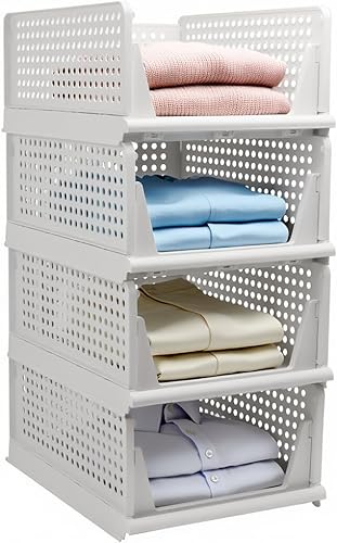 Cestas de almacenamiento plegables apilables, contenedores de almacenamiento plegables, organizadores de armario y estante de plástico para cajones,