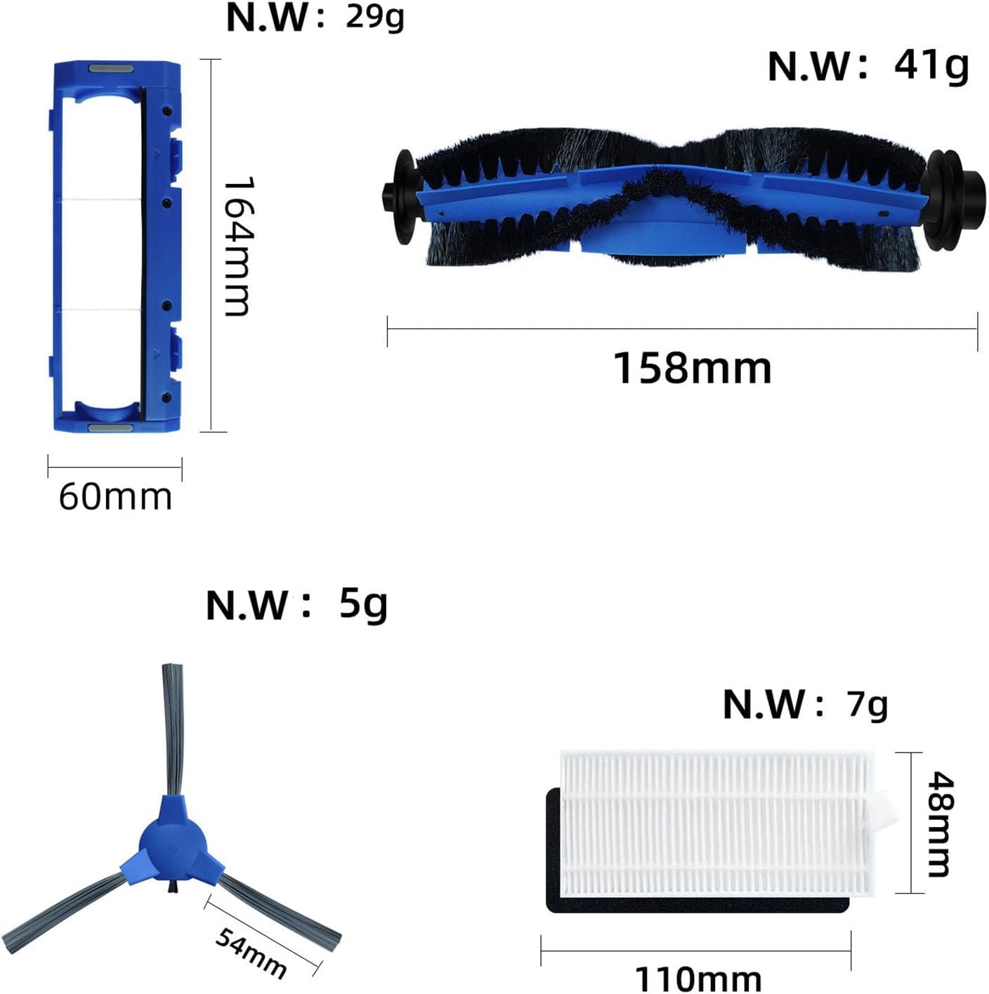 10 Filters, 10 Side Brushes, 1 Roller, 1 Prefilter, 1 RollerCover,1 Ball Wheel Compatible with eufy 11S 15C 30C 35C Robtic Vacuum Cleaner Robot, 24 Pack
