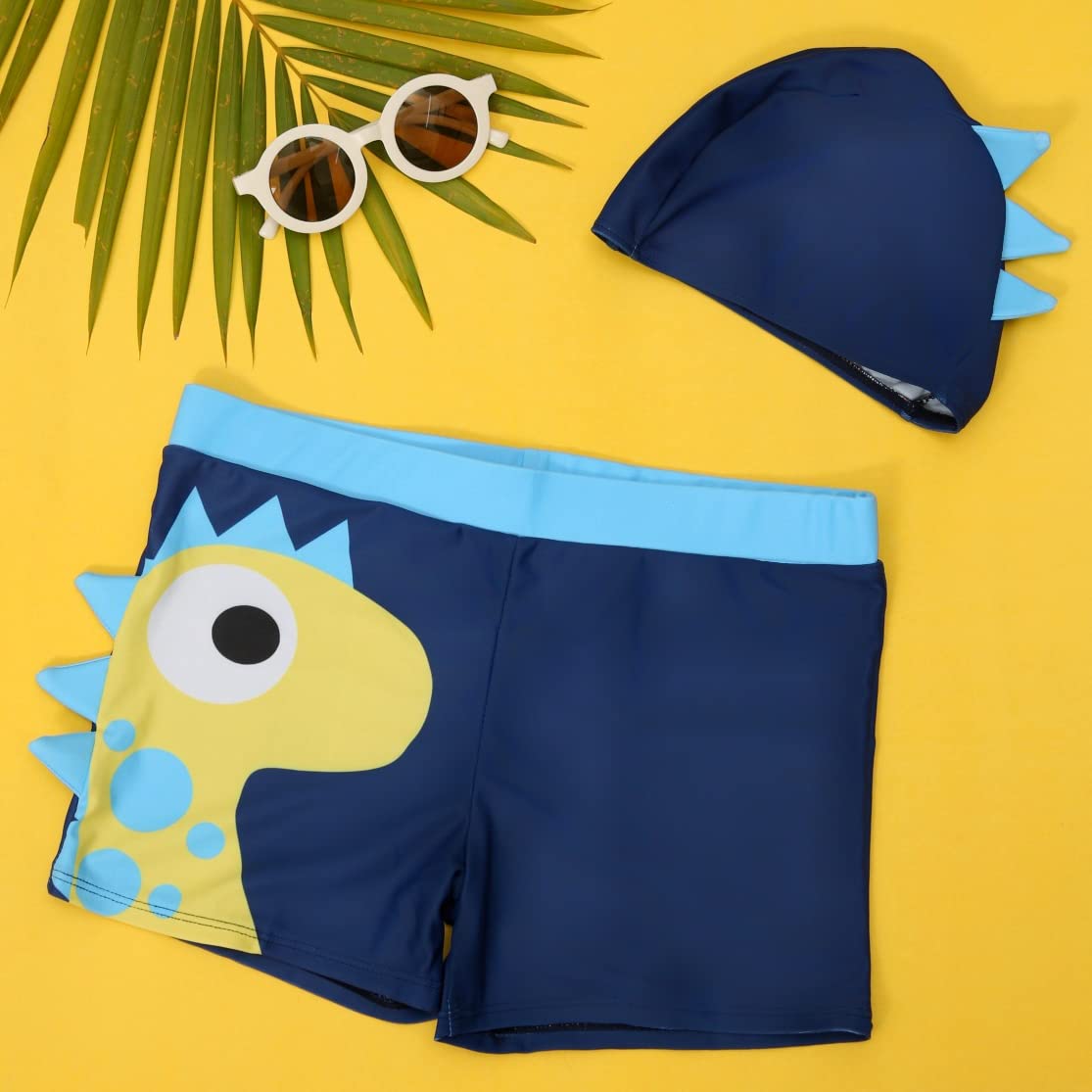 Yellow Bee Dinosaur Trunks with Cap for Boys, 3-4 Years, Blue