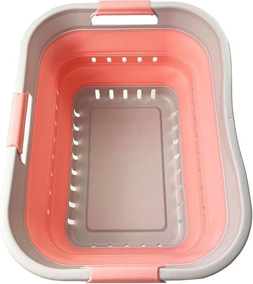 SAMMART Collapsible Plastic Rectangular Laundry Basket - Foldable Pop Up Storage Container/Organizer - Portable Laundry Hamper - Space Saving (Grey/Quartz Pink, 30L)