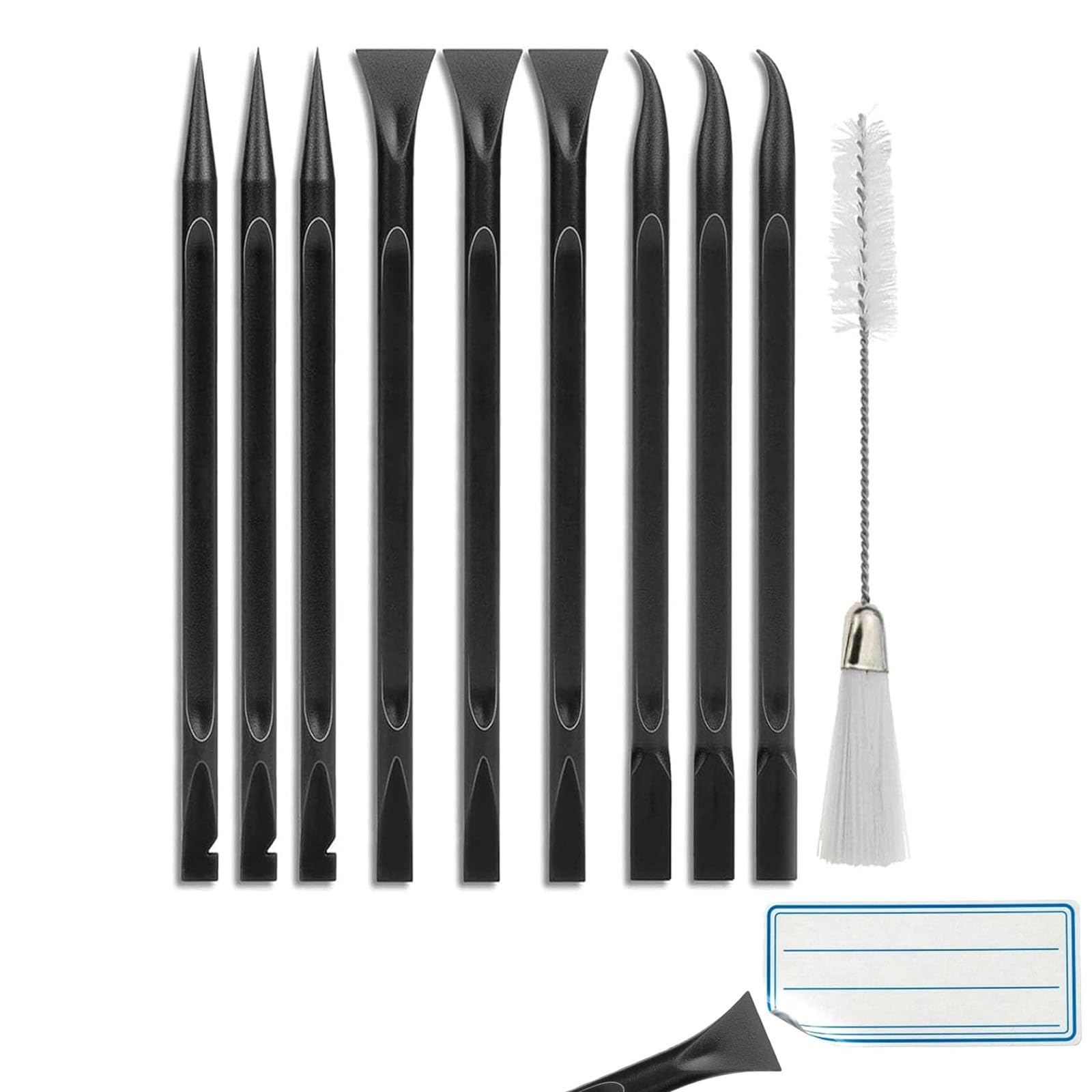 9 PCS Plastic Scraper Tool, Scratch Free Cleaning Tool, Carbon Fiber Multi-Purpose Scraper for Clean Small Narrow Spaces and Gaps, Remove Stickers Labels Oil Stains Dirt(with Brush)
