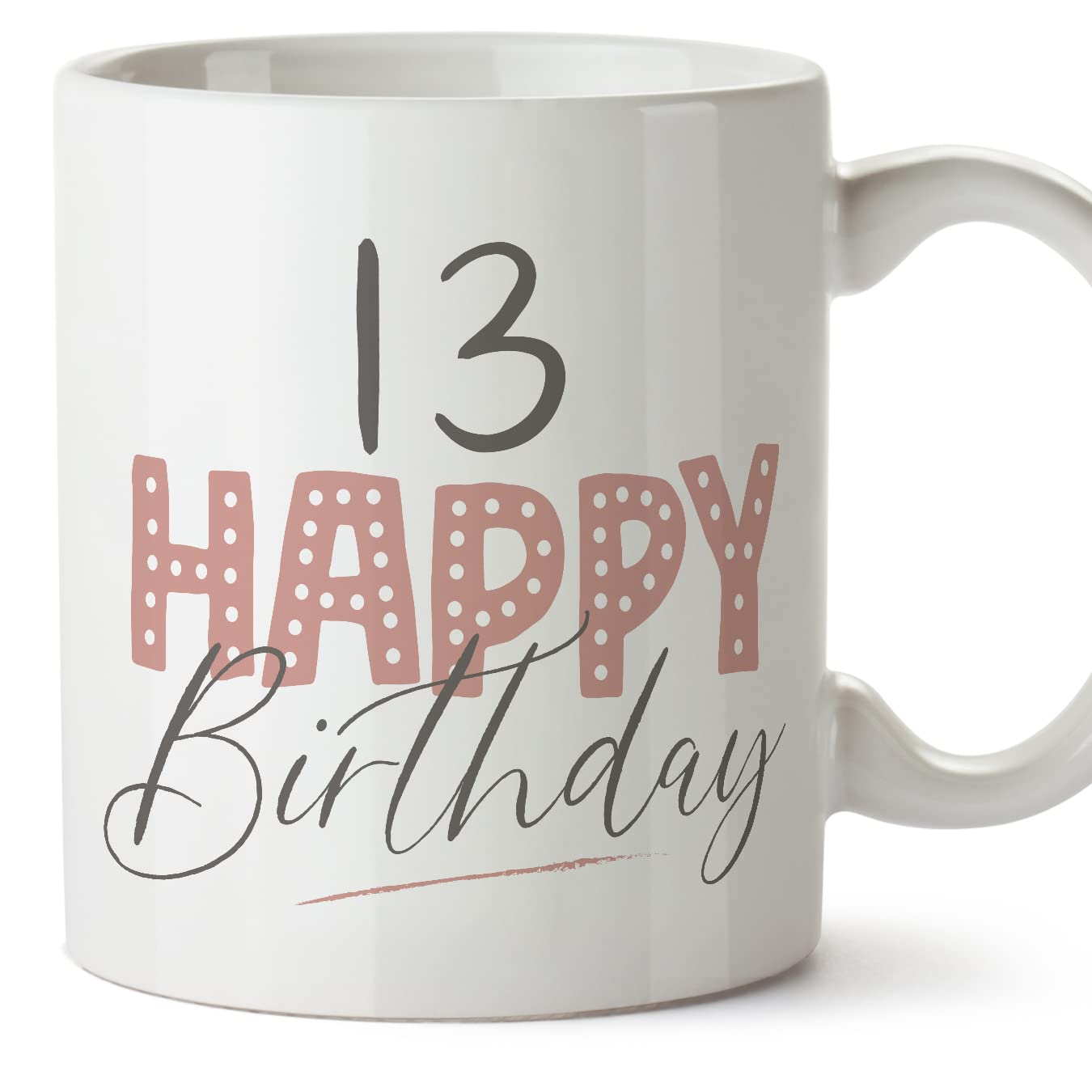 MUGFFINS 13 Birthday Mug - in English - Happy Birthday! Pink - Funny Anniversary Present - 11 oz