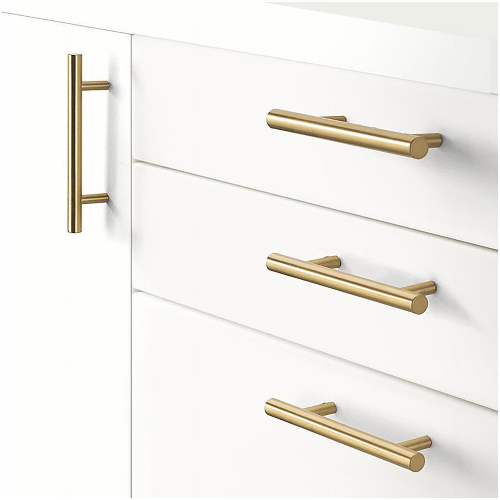 Maniglie per Armadietti Con Interasse 96/128/160/192/256 Mm,2 Pezzi Maniglie per Ante Da Cucina,Maniglie per Cassetti,Maniglie Rotonde a T in Lega Di Alluminio Pomelli,Gold/6pcs-600mm/23.6in