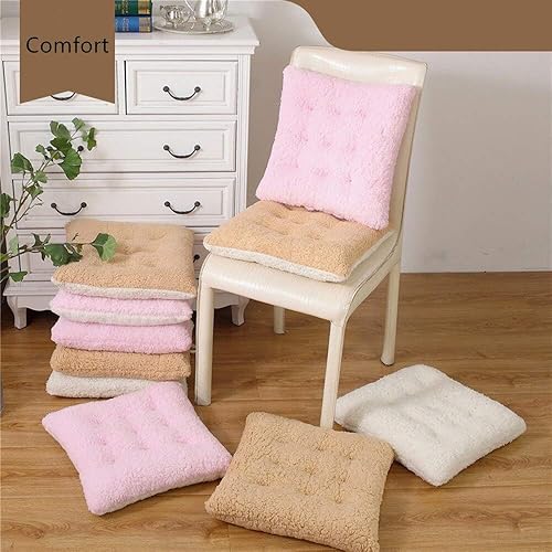 Miniatura 6 de Cojín de asiento cómodo suave para silla, cojín cálido para silla, 16 x 16 x 4 pulgadas, lana de cordero rosa esponjosa para adultos y niños, para