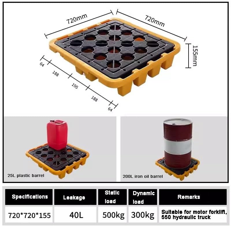 Modular Garage Storage Spill Containment Pallet - Heavy Duty Stackable Polyethylene Tray for 1/2 Drum with Drain Outlet