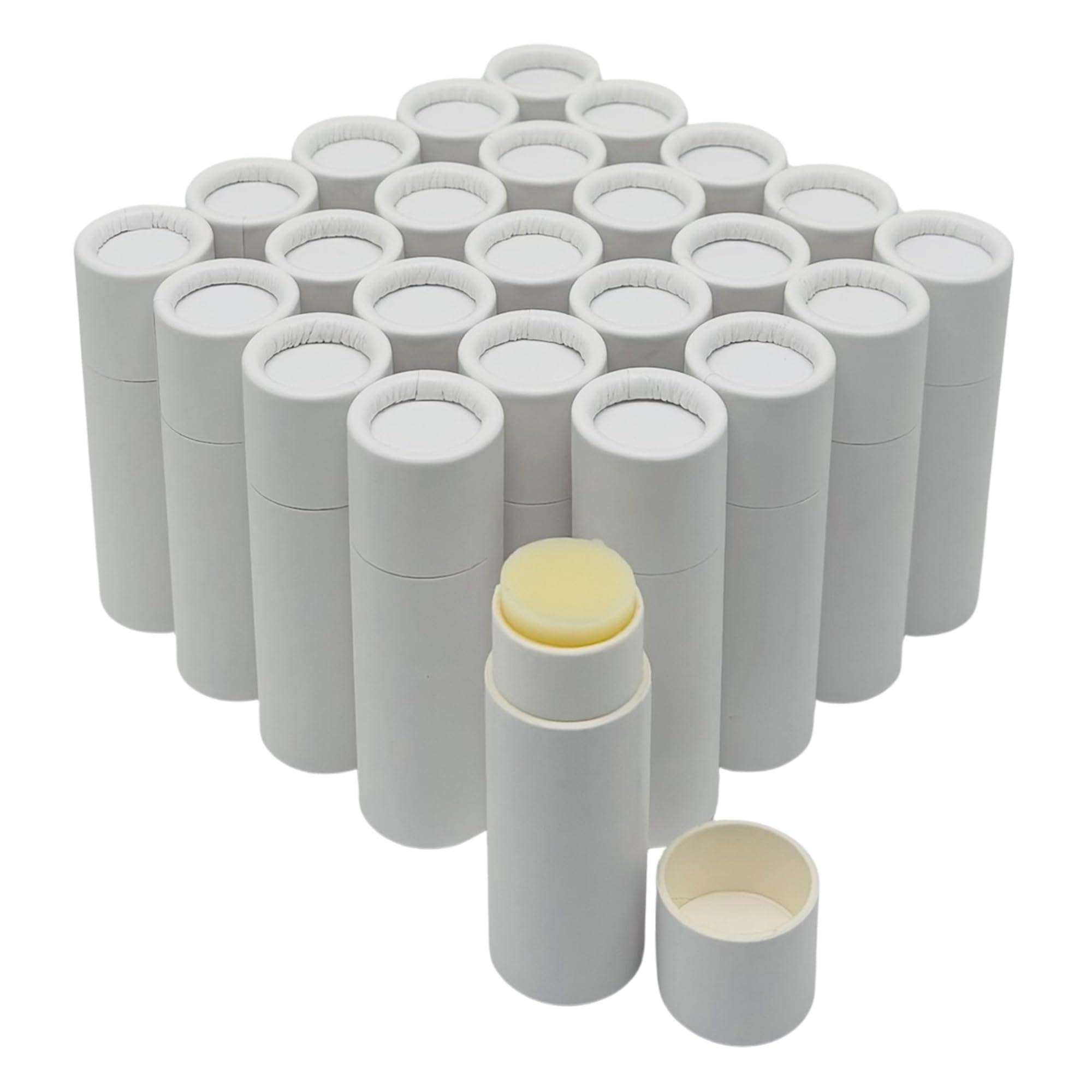 Photo 1 of GreenWay 0.15oz / 4.25g Kraft Paperboard Lip Balm Tubes with Lids - 25 Pack Lip Gloss Tubes Refillable DIY Cosmetic Containers – Extra Thick Push-Up Bottom Lip Balm Containers - White