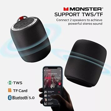 Monster S110 Portable Bluetooth Speaker, True Wireless Stereo Pairing, Built-in Mic