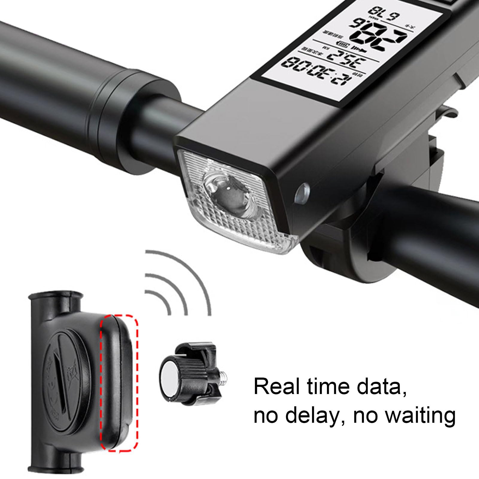 Generic Luz de Bicicleta Multifuncional, Chip GPS Sensible Posición Precisa Luz de Pantalla de 3,26 Pulgadas Altavoz de Computadora Luces de Bicicleta Recargables con Luces