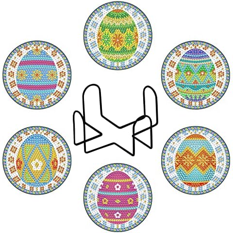 6 PCs Diamond Painting Coaster with Holder, Arts and Crafts for Adults Diamond Painting Kits, DIY Easter Egg Diamond Art Coasters (Easter) Cover