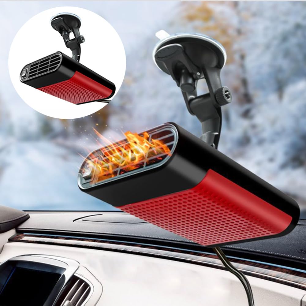Riscaldatore per auto Riloer per camper, 12 V, 120 W, portatile, per auto, riscaldamento e raffreddamento rapidi invernali compatibile con la maggior parte dei veicoli, con supporto a ventosa.