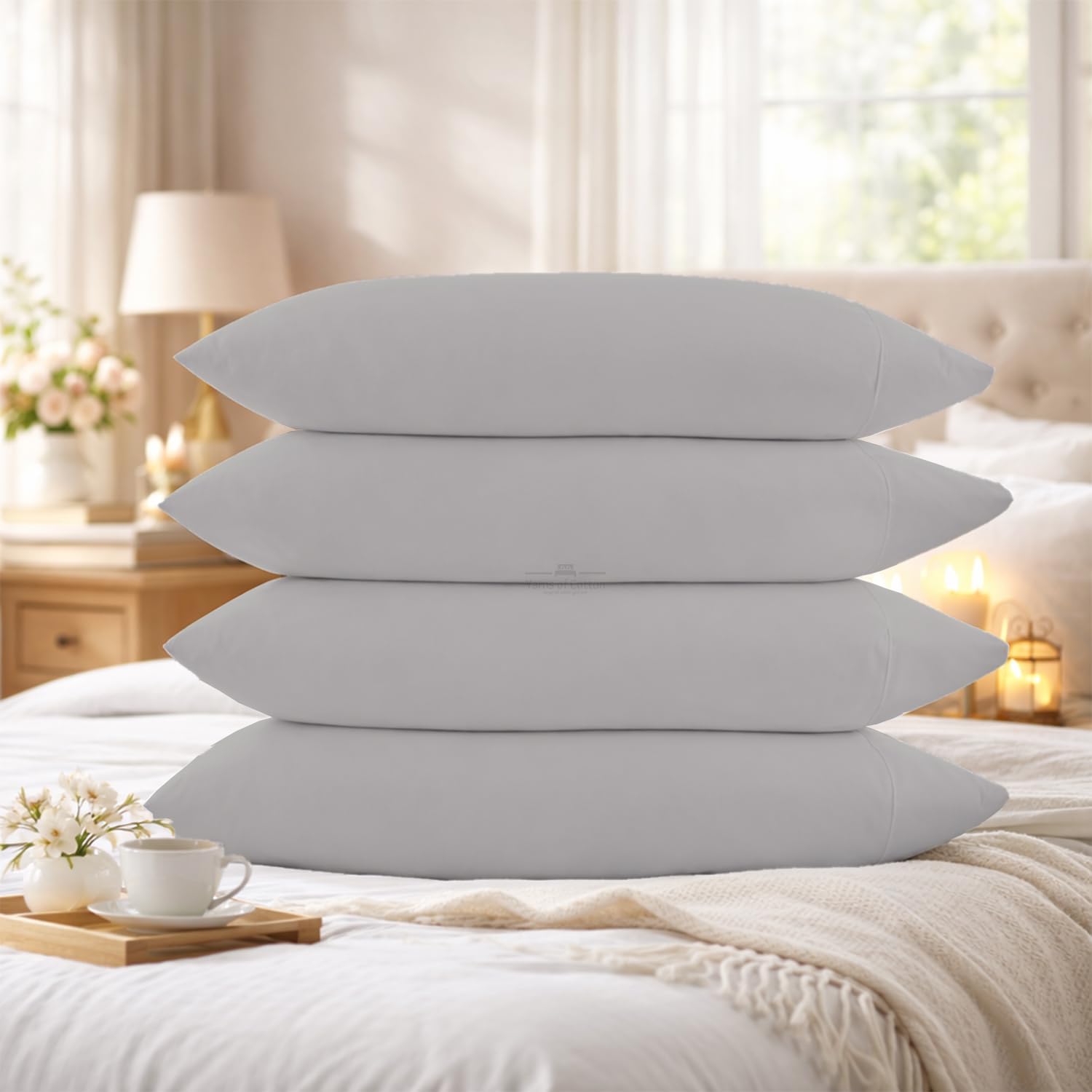 400 Thread Count 100% Egyptian Cotton Body Size Pillowcases Set of 4, Soft & Breathable Sateen Weave, Envelope Closure, Hotel Luxury Bed Linen, Durable & Fade Resistant, 20"x60", Light Grey