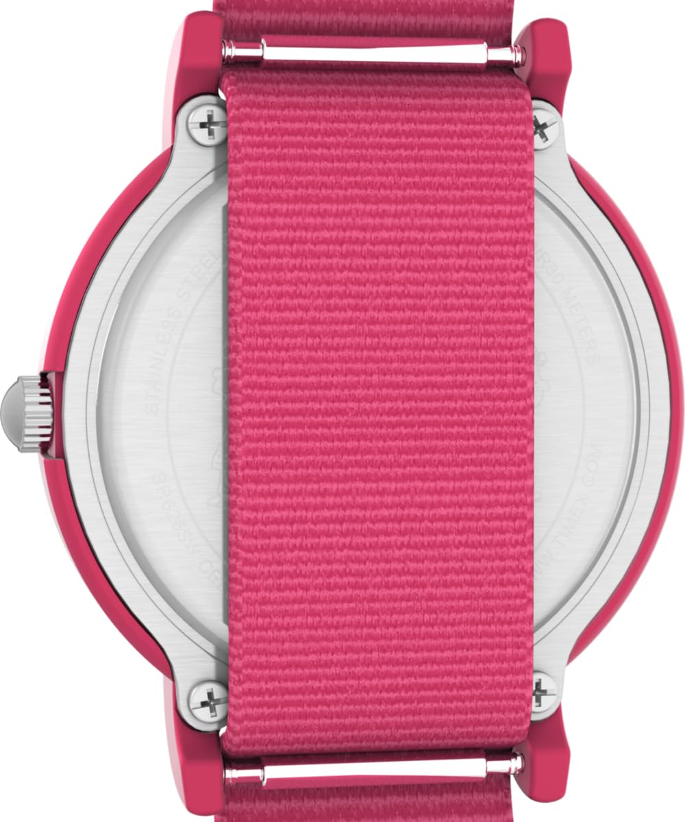 Timex TW2W83200 Peanuts Color Rush Floral Damen-Armbanduhr, 34 mm, rosa Stoffarmband und weißes Zifferblatt