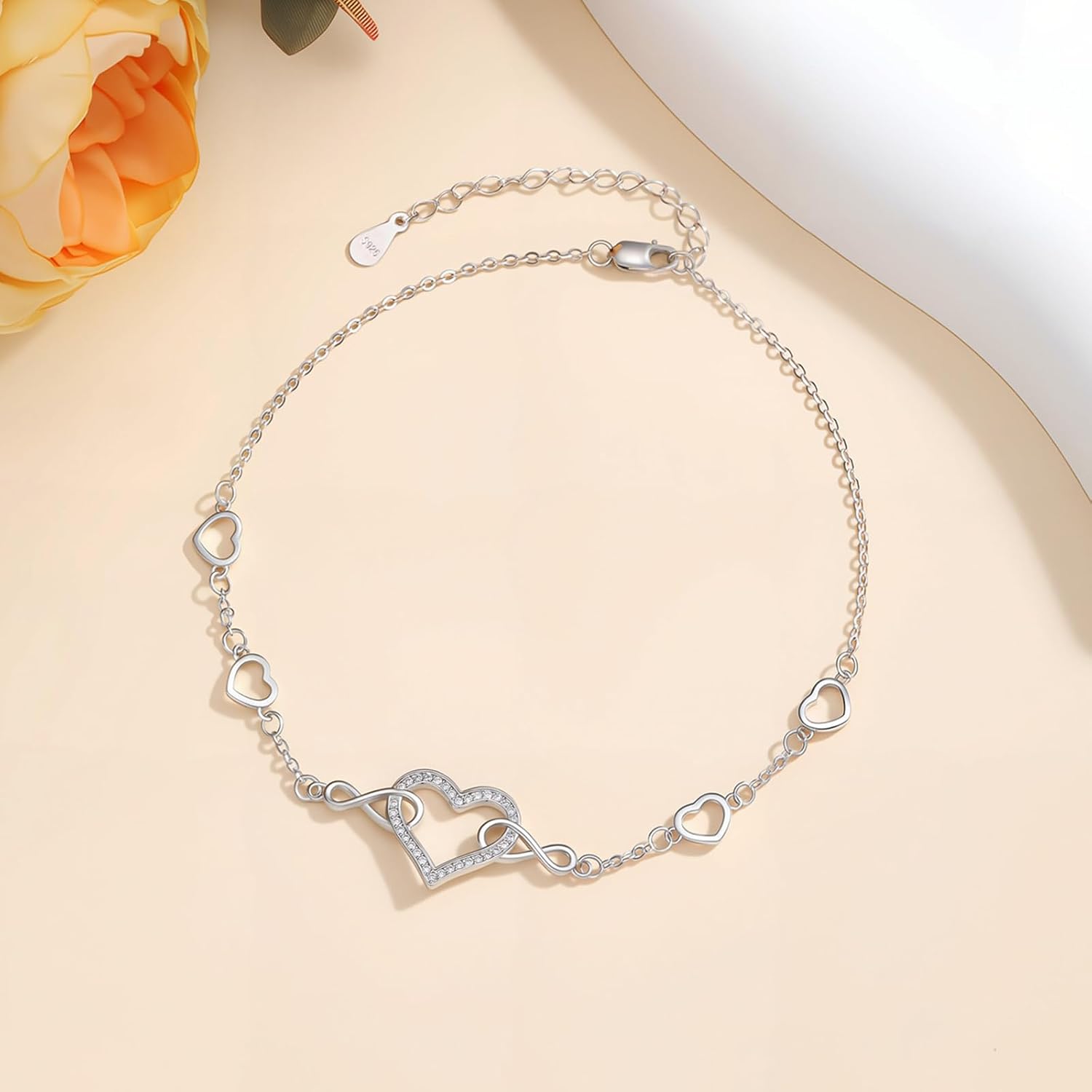 Christmas Gifts for Women, Infinity Heart Symbol 925 Sterling Silver Adjustable Anklets for Women with Cubic Zirconia/Gemstones, Endless Love Jewelry Gifts for Her - Image 2