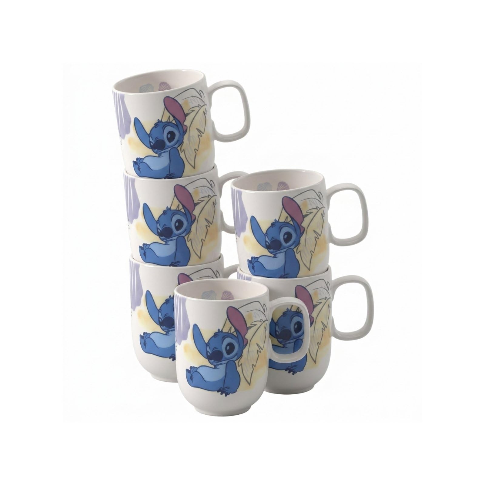 Villeroy & Boch - Disney Stitch Kinderbecher groß mit Henkel 6er Set, 280 ml, Spülmaschinenfest, Mikrowellensicher, Tasse für Kinder, Becher, Premium Porzellan