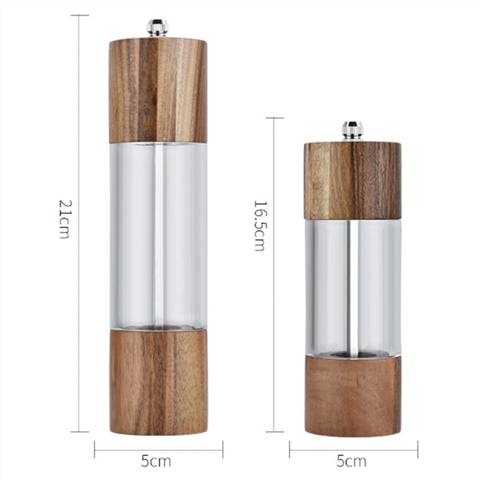 Pfeffermühle und Salzstreuer, Pfeffer- und Salzmühlen-Set, Holz, Acryl, Keramik, Aluminium, verschiedene Größen(B)
