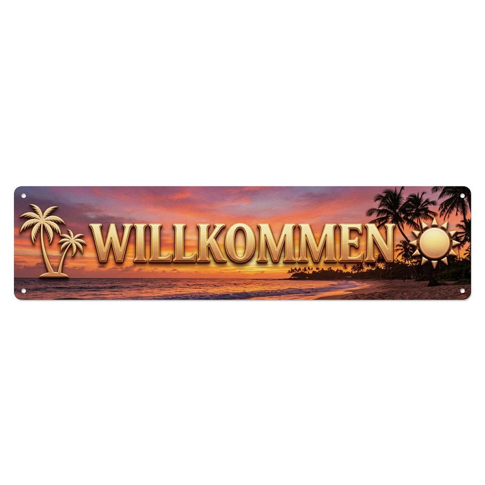 Sunset Beach Tropical Paradise Welcome Metal Tin Sign