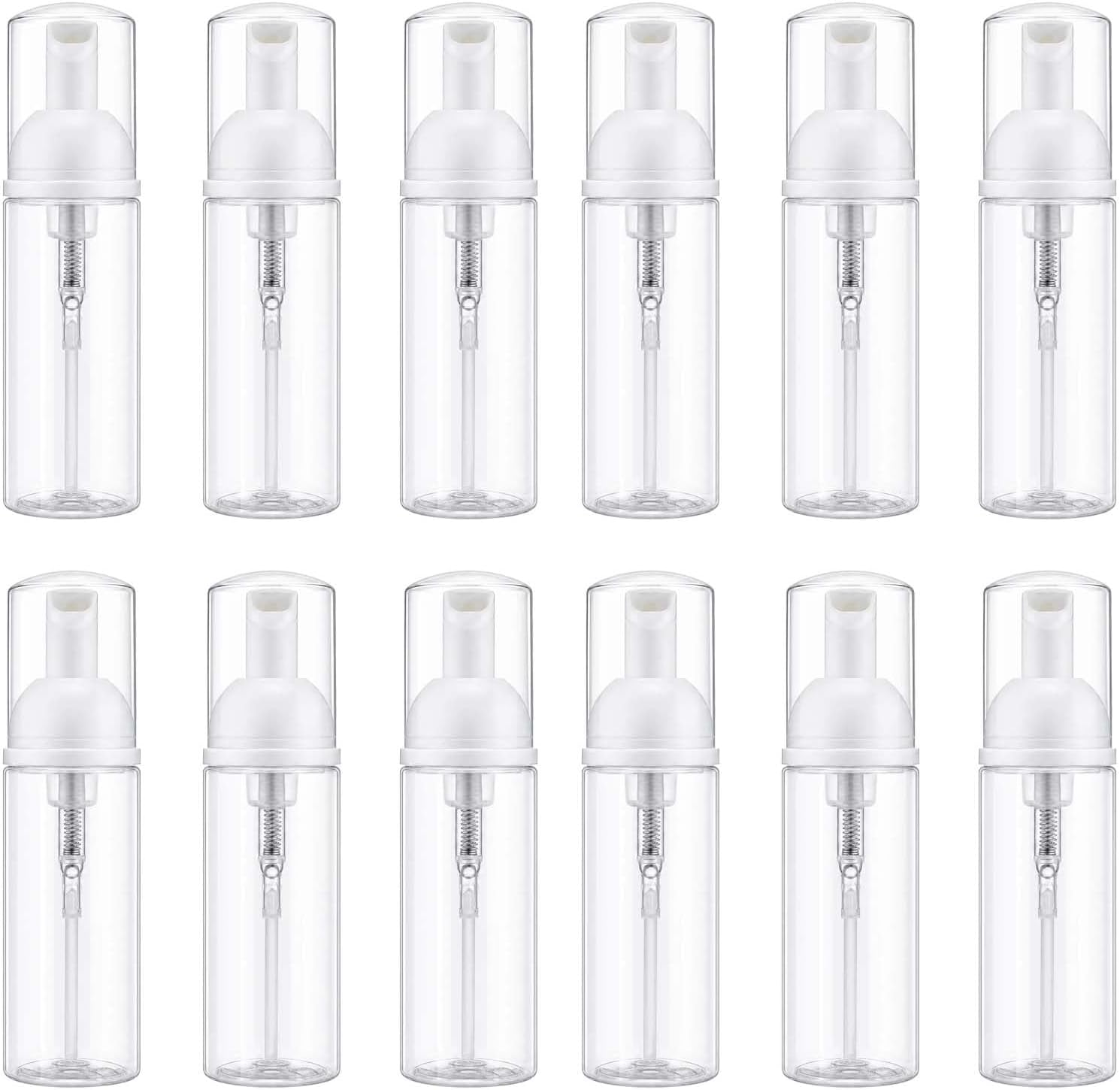 12 Pcs Empty Bottle Travel Soap Bottle | Plastic Foam Dispenser Bottle | Mini Foaming Soap Pump Dispenser for Cleaning, Travel, Cosmetics Packaging (2 oz)