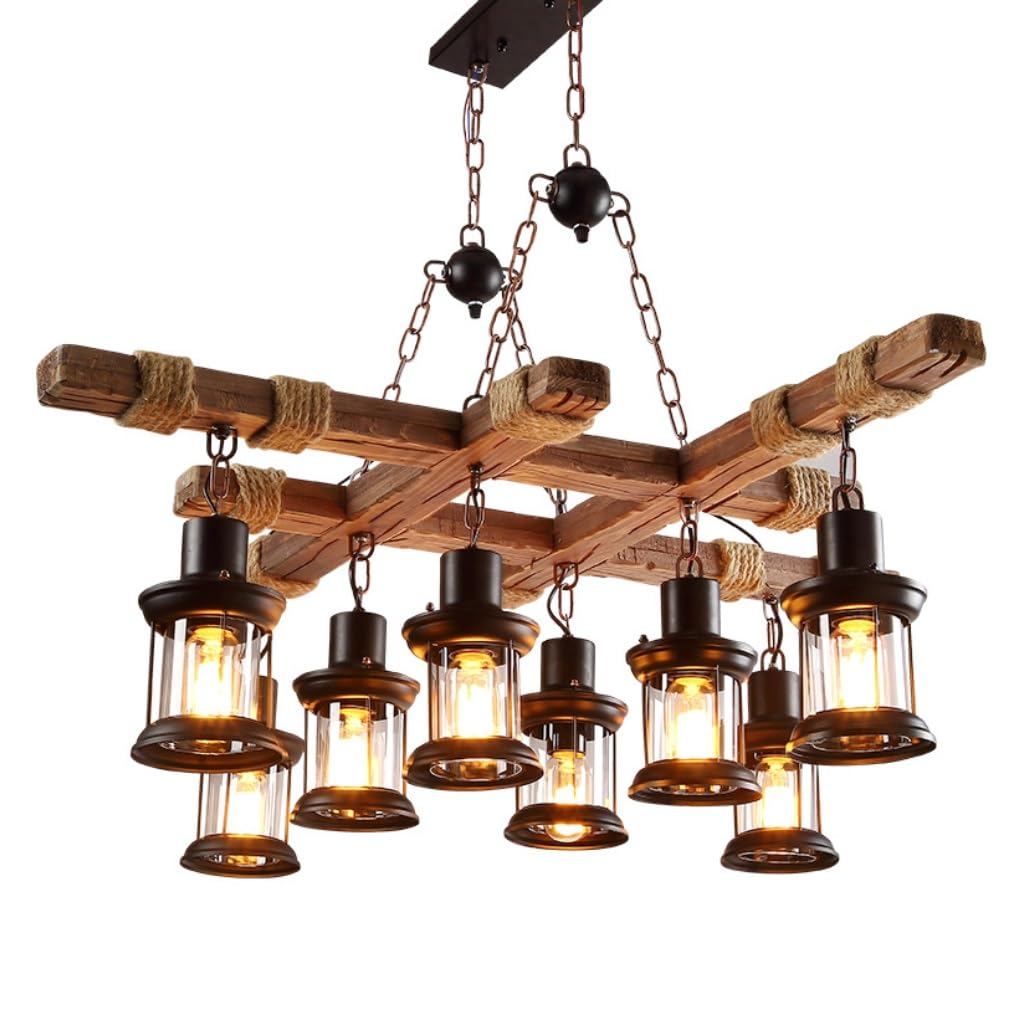 Holz Pendellampe Industrie Pendelleuchte Pendelleuchte Hängeleuchte Esszimmer Küche Wohnzimmer Bar Cafe Indoor Lampe Leuchte Kronleuchter Retro Metall Höhenverstellbar Pendellampe