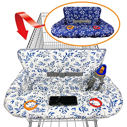 Image of Shopping Cart Cover for Baby Grocery Cart Cover for Baby boy and Baby Girl, High Chair Cover for Baby and Toddler, Baby Registry Gift - Waterproof - Extra Large - Cotton - Double Sided (deep Blue)