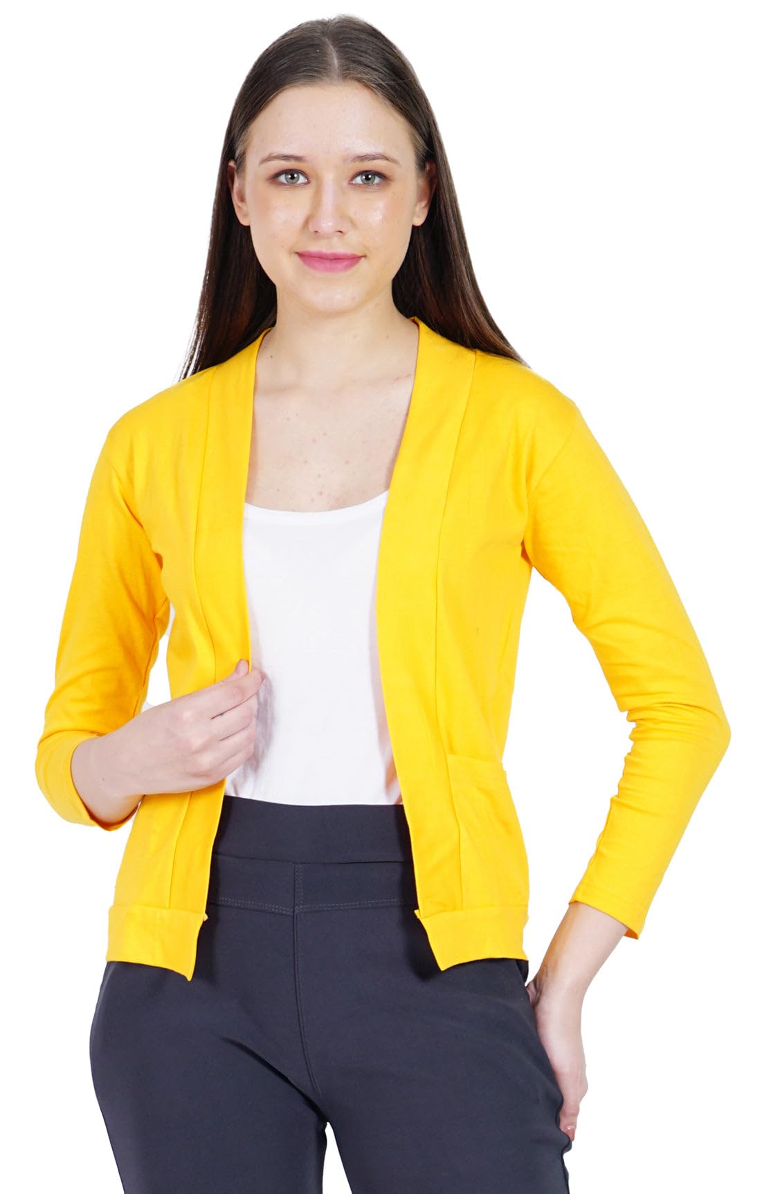 amazon brand - nora nico Nora Nico Women Cotton Full Sleeves Jacket Poncho,Summer Shrug -Yellow,M-picture-14