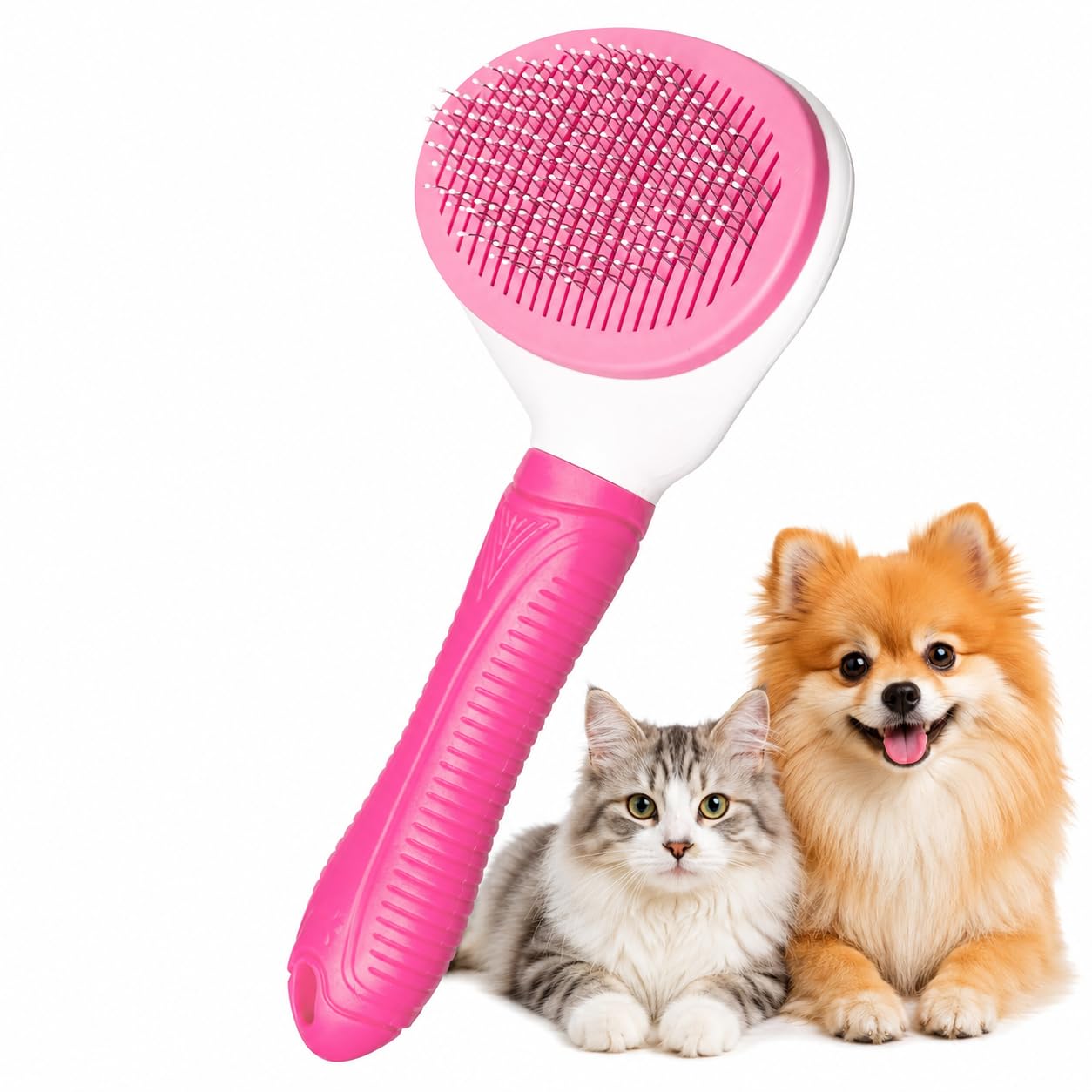 Pink Self Cleaning Slicker for Dogs, Cats & Rabbits, One-Click Hair Release, Pet Grooming Tool, Deshedding Comb for Loose Fur, Undercoat, Tangles & Knots, Long & Short Hair Pets-image-30