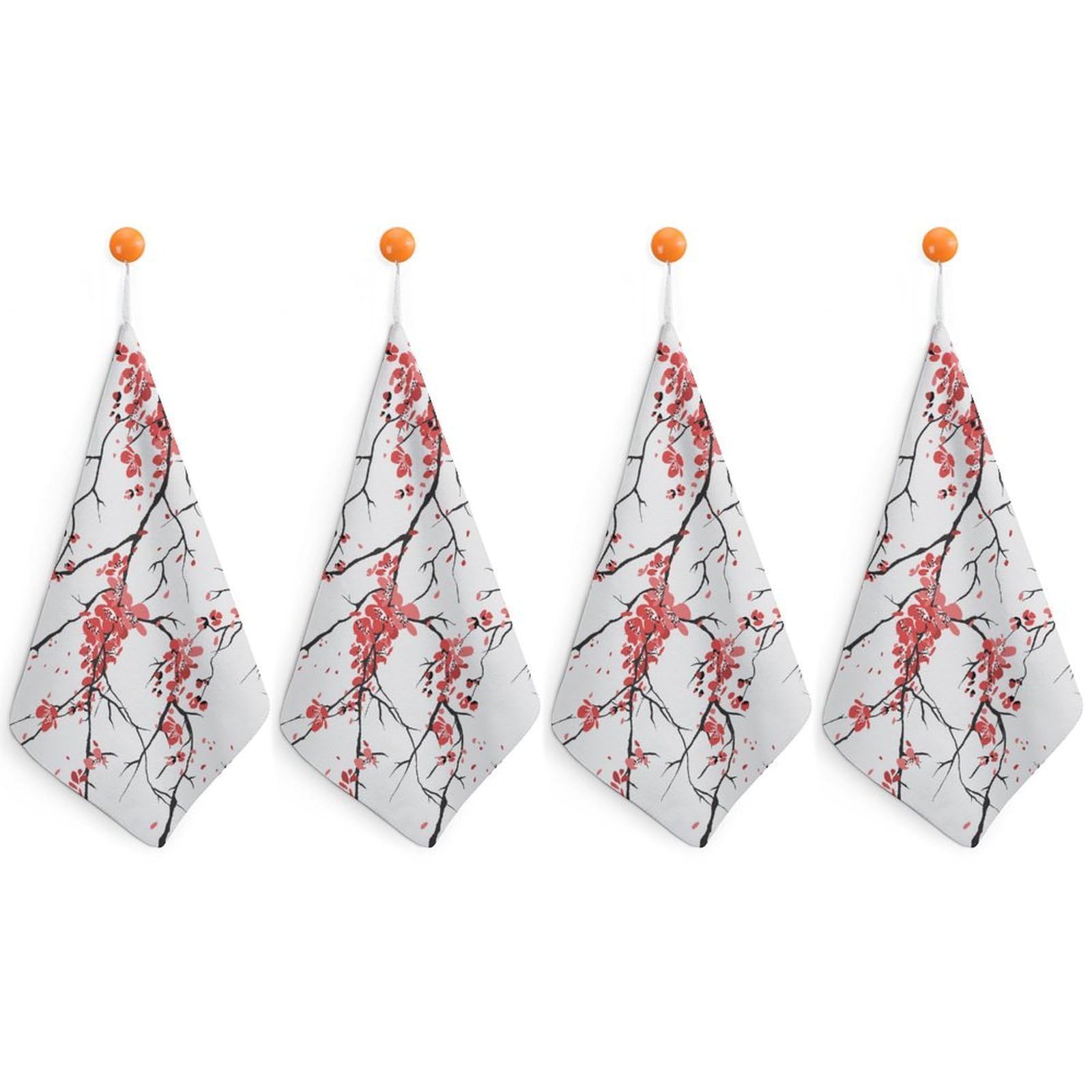 LWORZIIB 4 Piece Hanging Hand Towels, Cherry Blossom Small Dry Hand Towel for Kitchen Bathroom