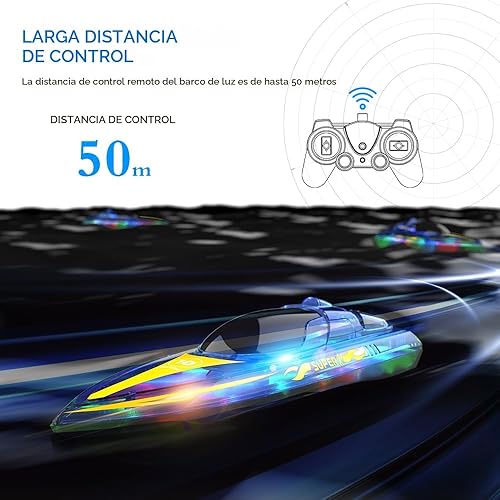 Miniatura 3 de Bote RC con LED - Barco de control remoto para piscinas y lagos 2.4 GHz, barcos RC con 2 baterías recargables, cuerpo completamente impermeable,