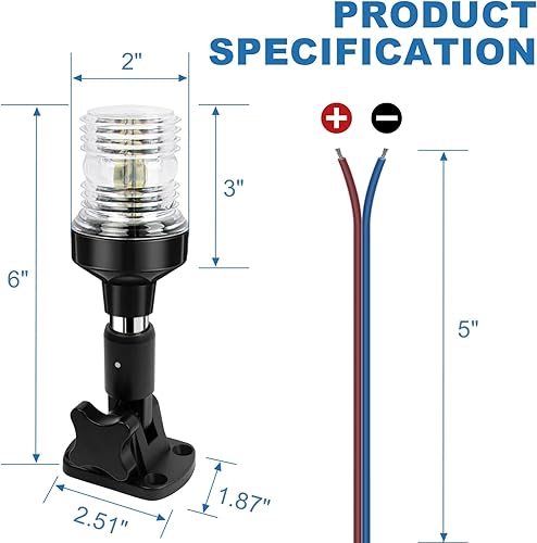 Miniatura 9 de Obcursco Luces de popa de barco, IP67 impermeable, plegable, luz LED blanca de anclaje para lanchas marinas, pontones, pesca, lubinas y Jon