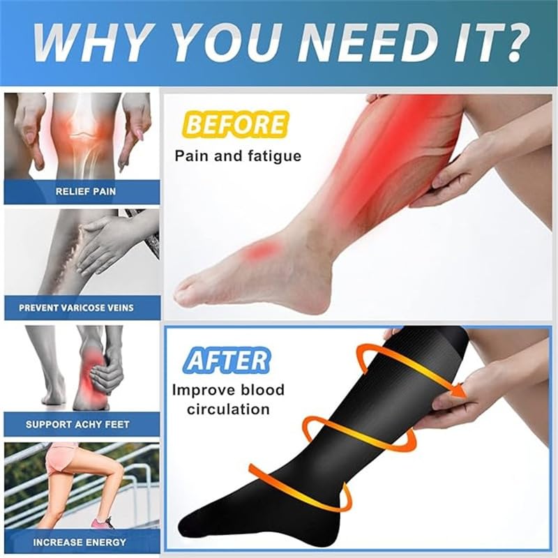 Chaussettes De Contention Unisexe Bas de Contention Couleur Unie Chaussettes de Compression Pour Hommes et Femmes, Idéales pour Vols, Voyages et Sports