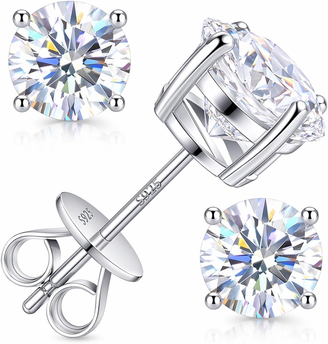 Moissanite Sterling Silver Stud Earrings 1 CTTW with GRA Certification Card