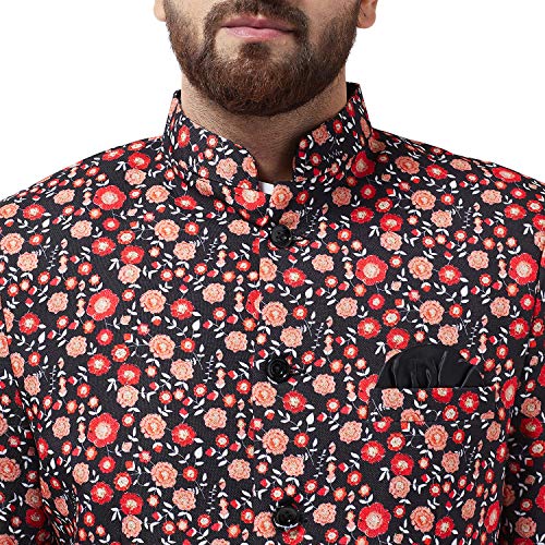 Image of Sojanya Since 1958 Men's Cotton Blend Black & Red Printed Blazer, Size: 38SJR-Blazer-Print-1594-Black-38