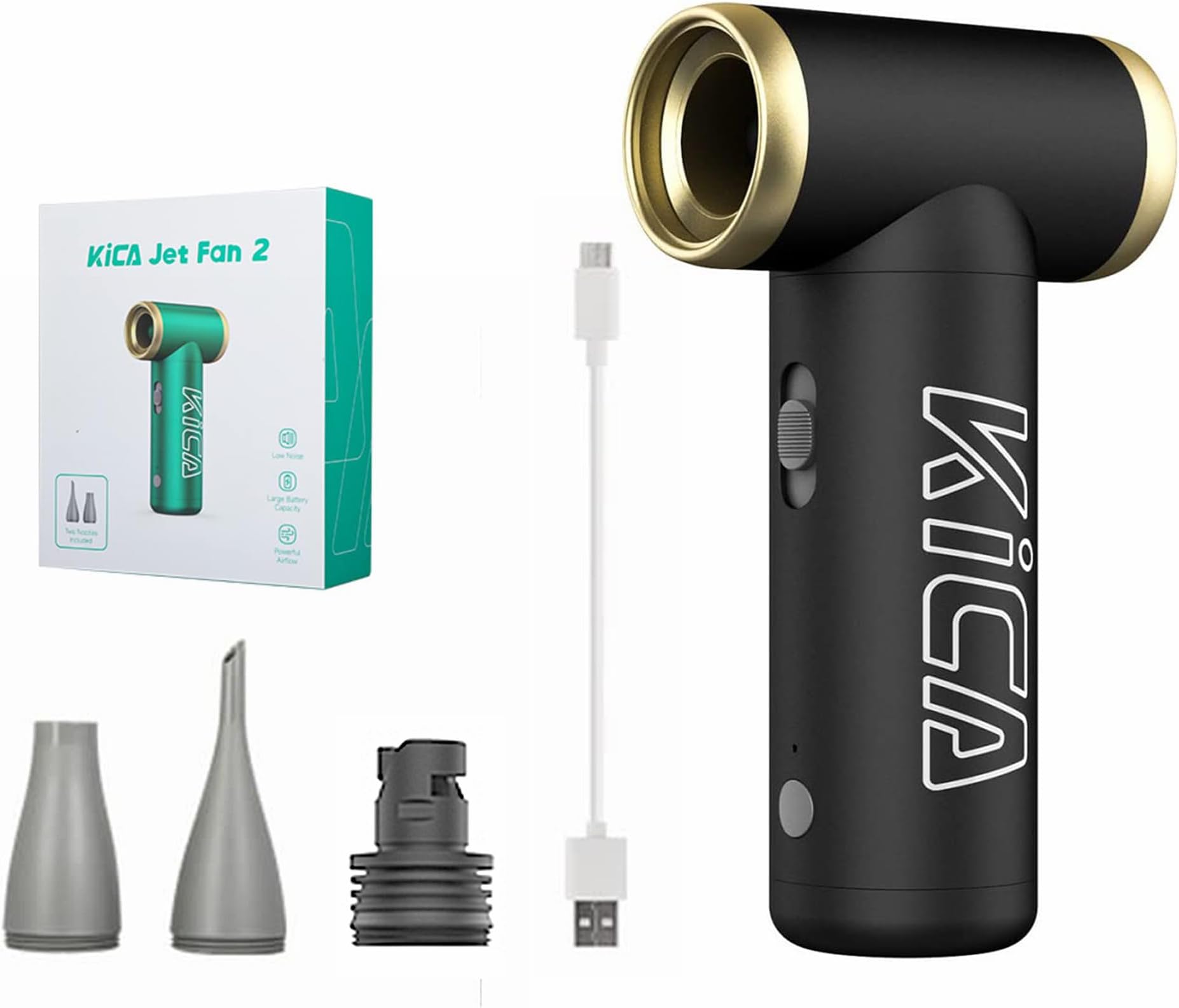 Jet Fan 2 Electric Air Duster -101000 RPM Compressed Air Duster for Cleaning Keyboard&PC, 45 MPH Jet Dry Blower for Car, Air Cushion Inflation, Aluminum Material Turbo Fan Blower-Black