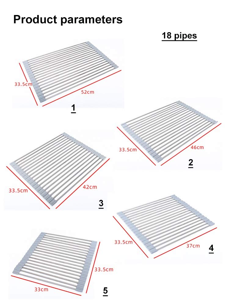 Escurridor de Platos, Rejilla for secar Platos Enrollable, Llantas Plegables de Silicona Acero Inoxidable, Fregadero Cocina Gris Varios tamaños | 22*42cm