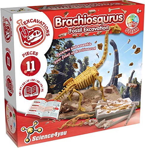 Science4you - Brachiosaurus, Kit de Fouille pour Enfant +6 Ans - Excaver et Assembler 11 Fossiles de Dinosaure avec ce Jouet de Paléontologie et Archeologie...