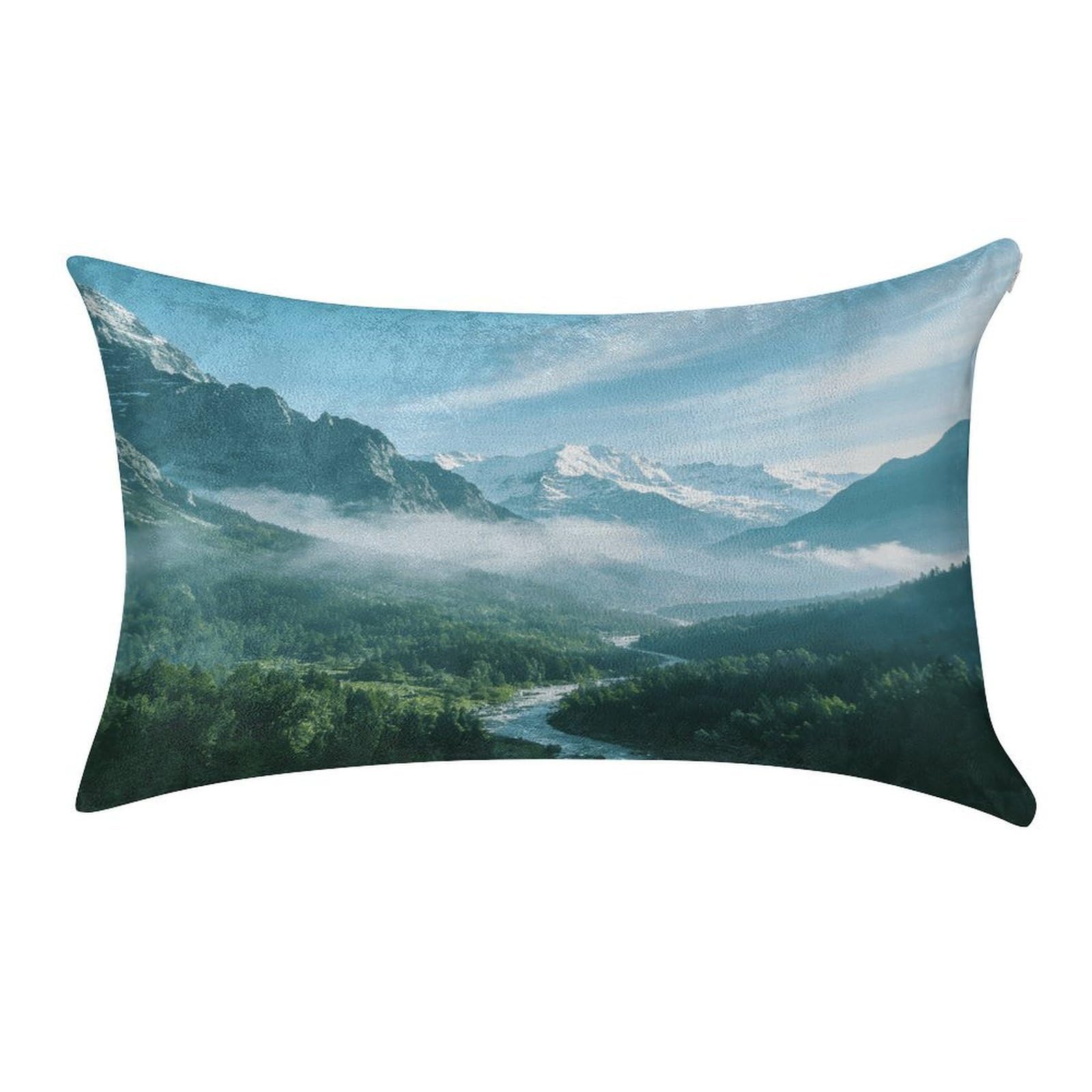 Fodpand Style Mountain Cyan Pillowcase,Elegant Designed Home Decor,Velvet Pillowcase,Soft And Cozy,Pillow Case Cover With Hidden Zipper For Bedroom, Sofa, Couch