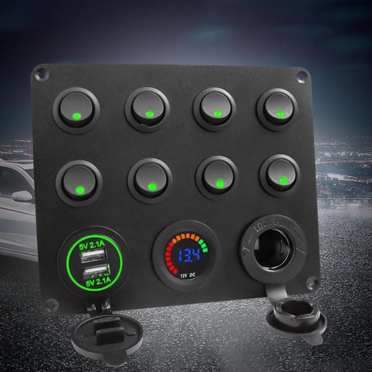 HOLIDYOYO Replaceable Car Panel 8-Switch Voltmeter Double USB Ports Vehicle Safety Charger