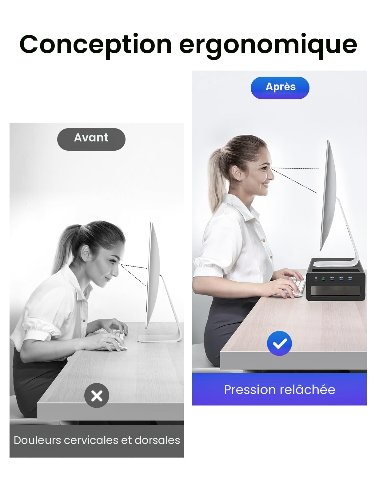 VAYDEER Support pour 2 écrans avec Charge sans Fil et USB | Support métallique pour deux écrans jusqu’à 32 pouces avec charge sans fil, USB-C, USB-A et éclairage RGB.